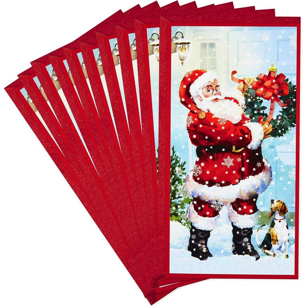 imageHallmark Pack of Money or Gift Card Holders Christmas Wishes 10 Cards with EnvelopesSanta and Dog