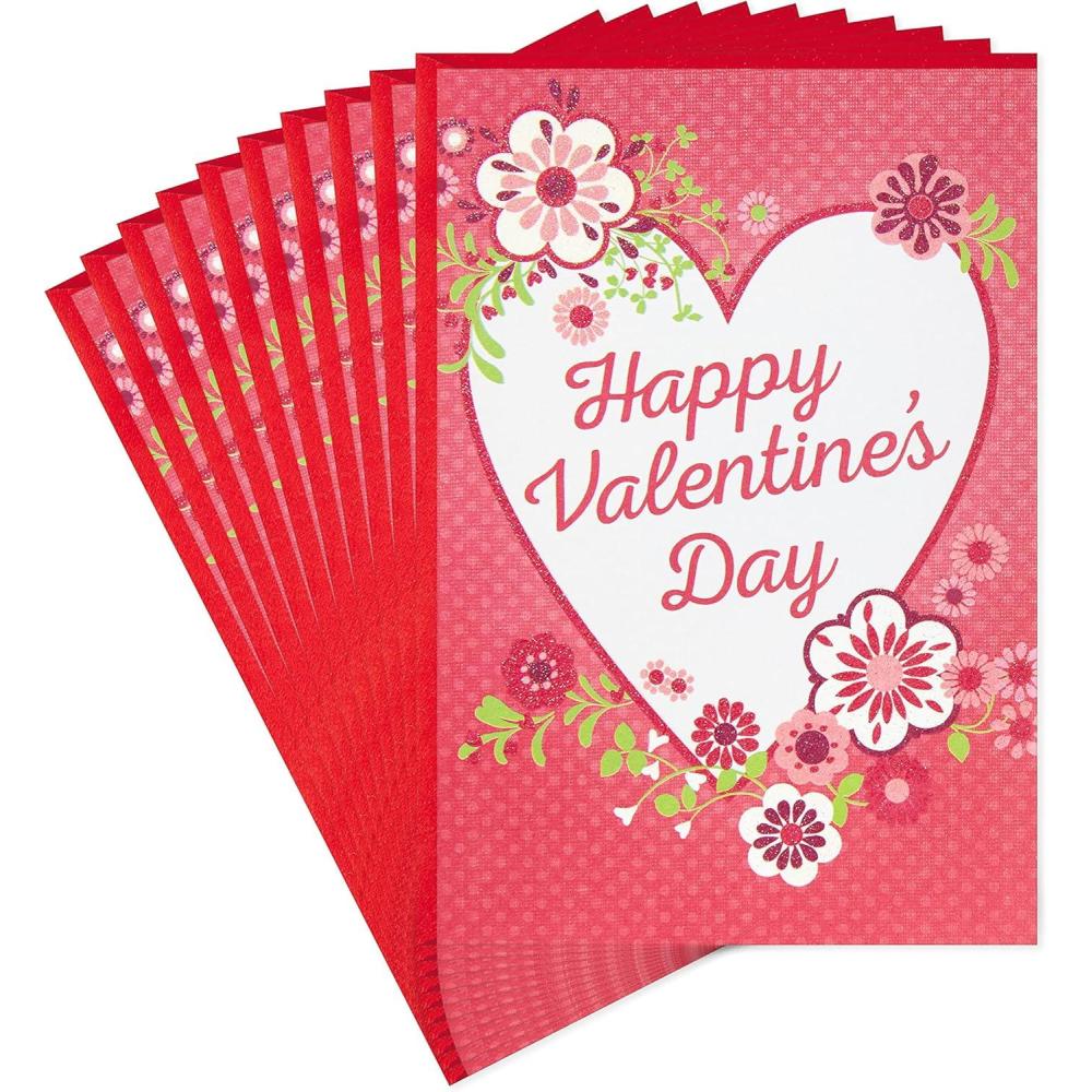 imageHallmark Pack of Valentines Day Cards Hearts and Flowers 10 Valentines Day Cards with EnvelopesPink Heart and Flowers  10 cards with envelopes