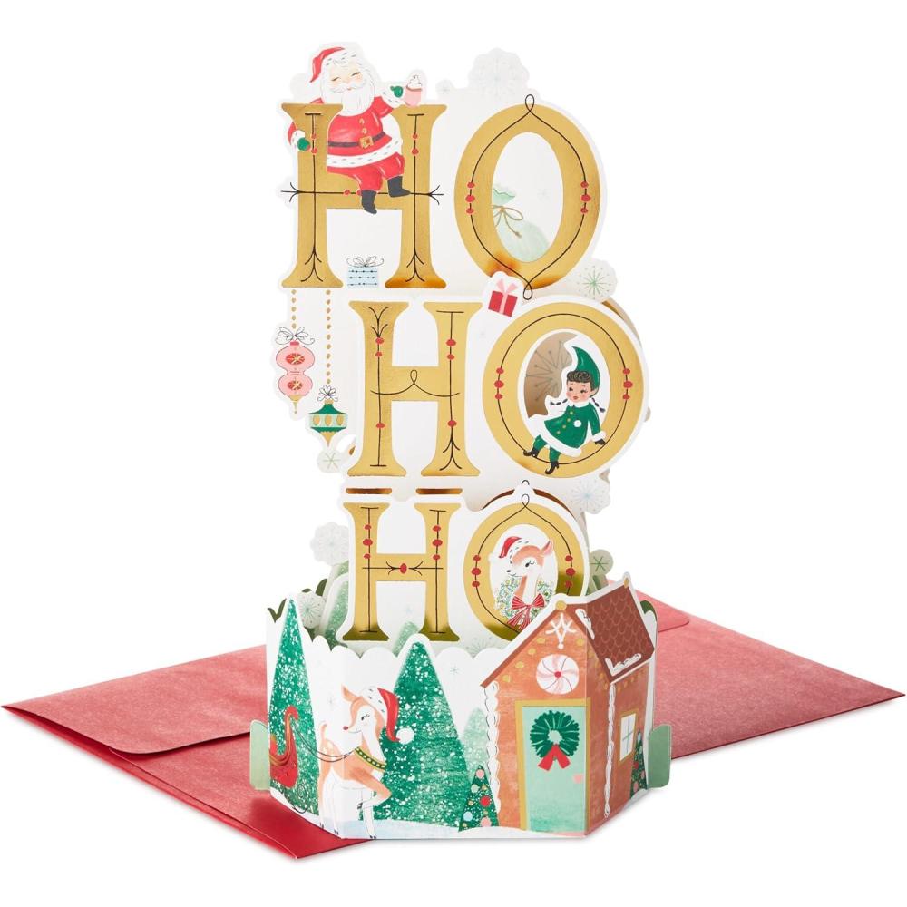 imageHallmark Paper Wonder 3D PopUp Christmas Card Vintage Ho Ho Ho Santa