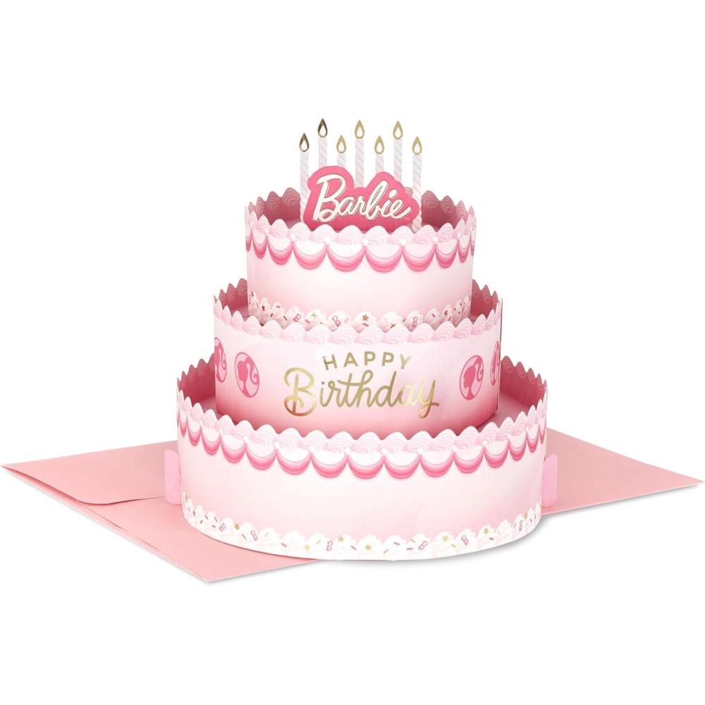 imageHallmark Paper Wonder Barbie PopUp Card Pink Birthday Cake for Kids Grandchildren Fans