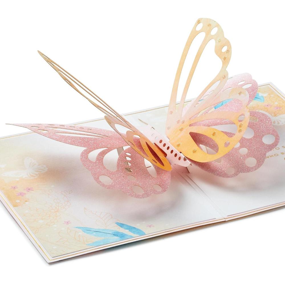 imageHallmark Paper Wonder Birthday Pop Up Card For Women Pink and Gold Birthday Cake 799RZW1030Pop Up  Butterfly
