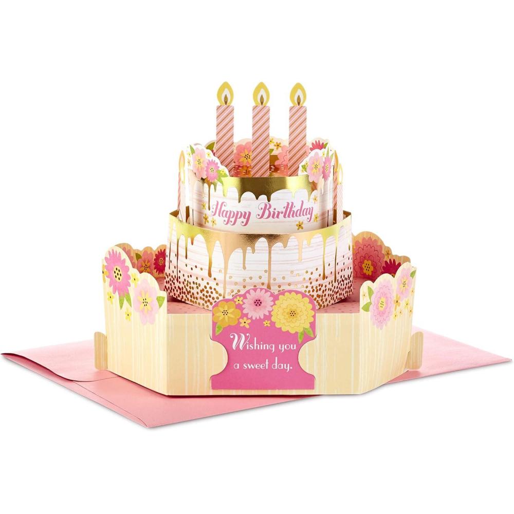 imageHallmark Paper Wonder Birthday Pop Up Card For Women Pink and Gold Birthday Cake 799RZW1030Pop Up  Pink and Gold Birthday Cake
