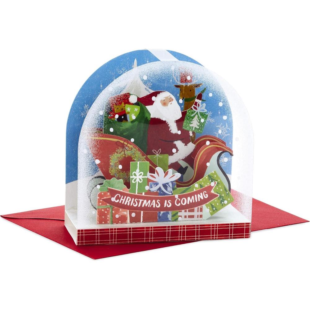 imageHallmark Paper Wonder Displayable Pop Up Christmas Card Christmas TreeSanta Claus Sleigh  Snow Globe Card With Envelope
