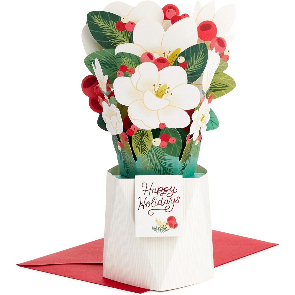 imageHallmark Paper Wonder Displayable Pop Up Christmas Card Poinsettia BouquetPop Up Bouquet  Magnolia