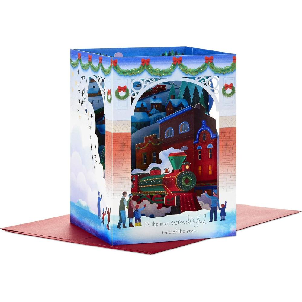imageHallmark Paper Wonder Displayable Pop Up Christmas Card Red TruckChristmas Train Pop Up