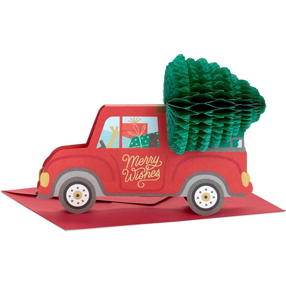 imageHallmark Paper Wonder Displayable Pop Up Honeycomb Christmas Card Red TruckRed Truck Honeycomb