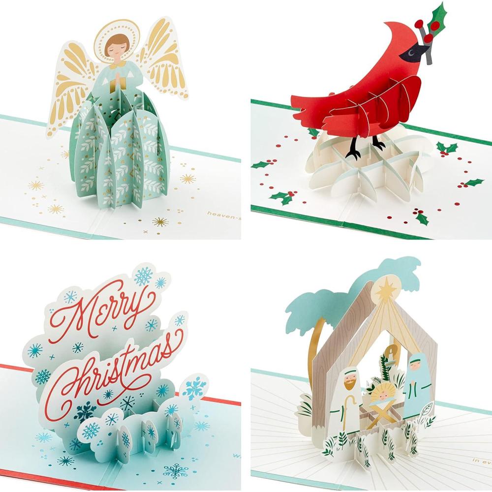 imageHallmark Paper Wonder Displayable Religious Pop Up Christmas Card Nativity Scene4 Assorted Pop Up Cards with Envelopes