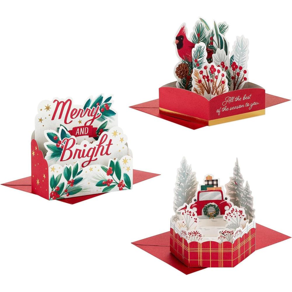 imageHallmark Paper Wonder Mini Pop Up Christmas Cards 3 Cards with Envelopes Red Truck Cardinal Merry and BrightChristmas Mini Pop Up Card Assortment Pack