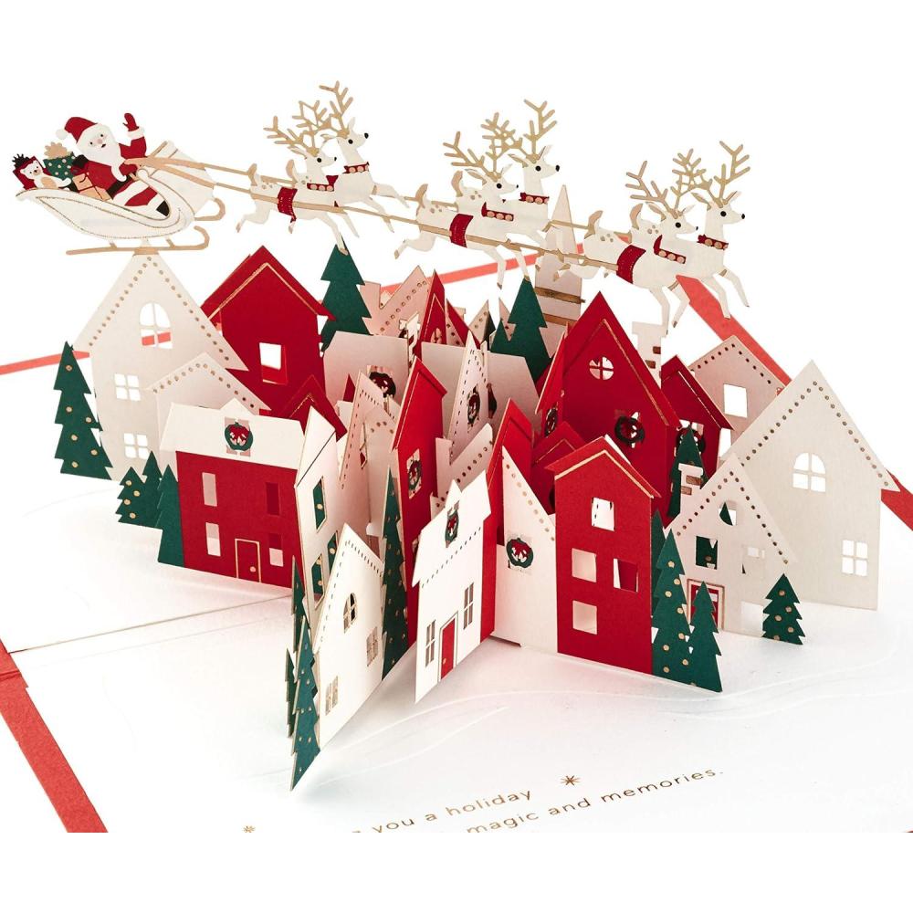 imageHallmark Paper Wonder Mini Pop Up Christmas Cards 3 Cards with Envelopes Red Truck Cardinal Merry and BrightSanta and His Reindeer Pop Up