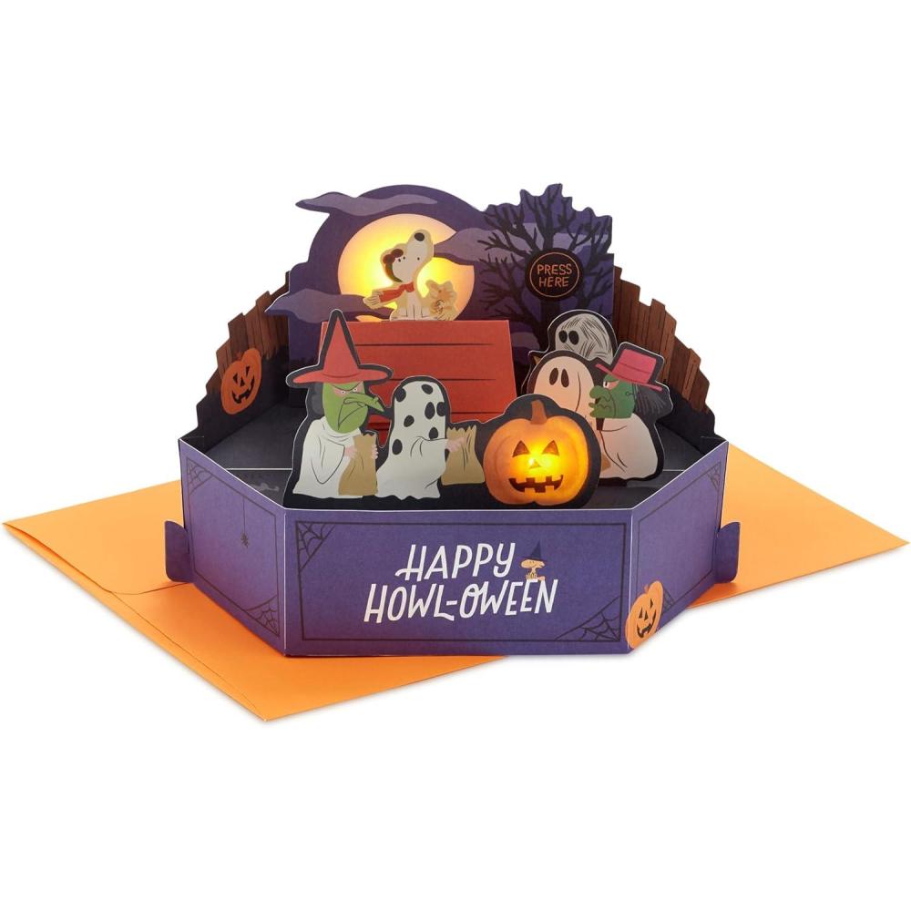 imageHallmark Paper Wonder Peanuts Musical 3D PopUp Halloween Card With Light Snoopy Happy Howloween
