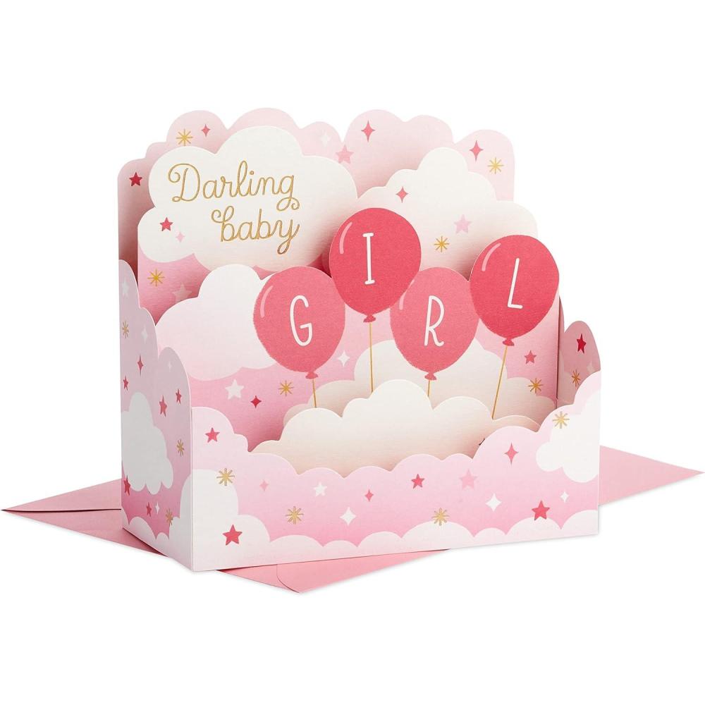 imageHallmark Paper Wonder Pop Up Baby Shower Card for Girl Nursery Welcome New Baby Girl CongratulationsPink Balloons