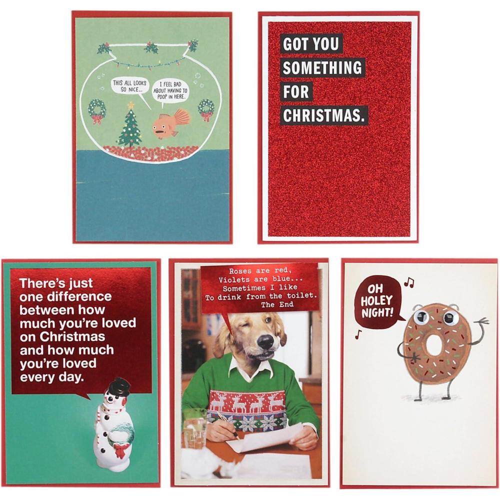 imageHallmark Paper Wonder Shoebox Funny Pop Up Christmas Card Butt CrackerFunny Donut  Dog  Fish Card Pack