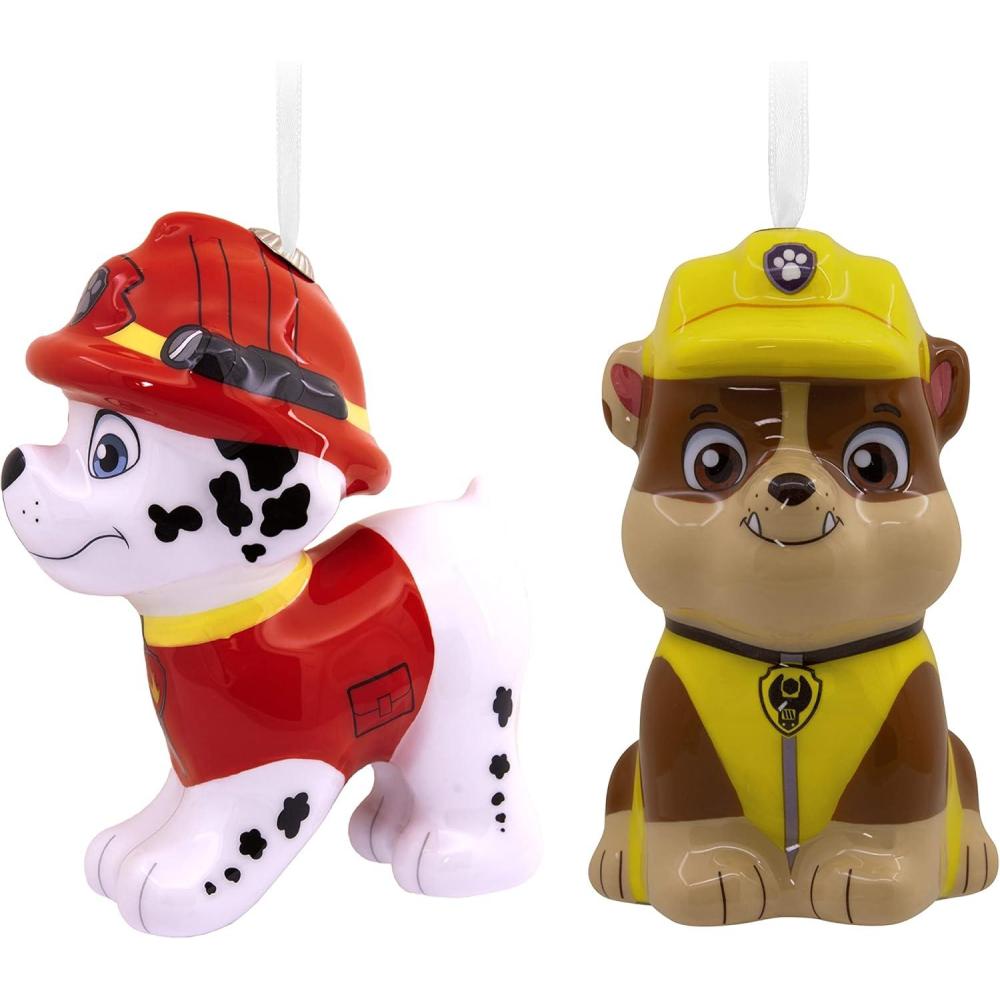 imageHallmark Paw Patrol Marshall and Rubble Decoupage Christmas Ornaments Set of 2Marshall and Rubble Decoupage
