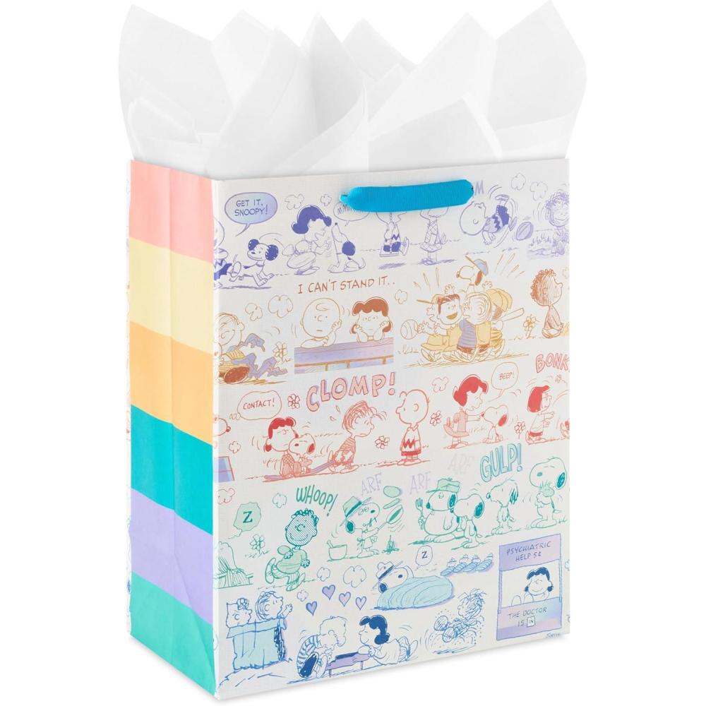 imageHallmark Peanuts 13quot Large Gift Bag with Tissue Paper Rainbow Snoopy Charlie Brown Linus Lucy for Birthdays Christmas FansRainbow Snoopy