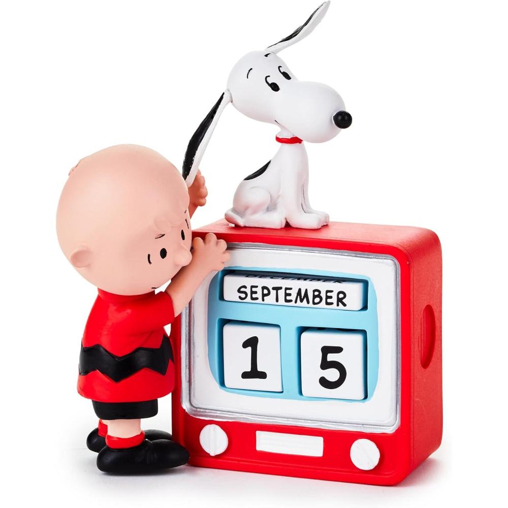 imageHallmark Peanuts Charlie Brown and Snoopy Perpetual Calendar Retro TV Set Antenna Gift for Grads Coworker Fans