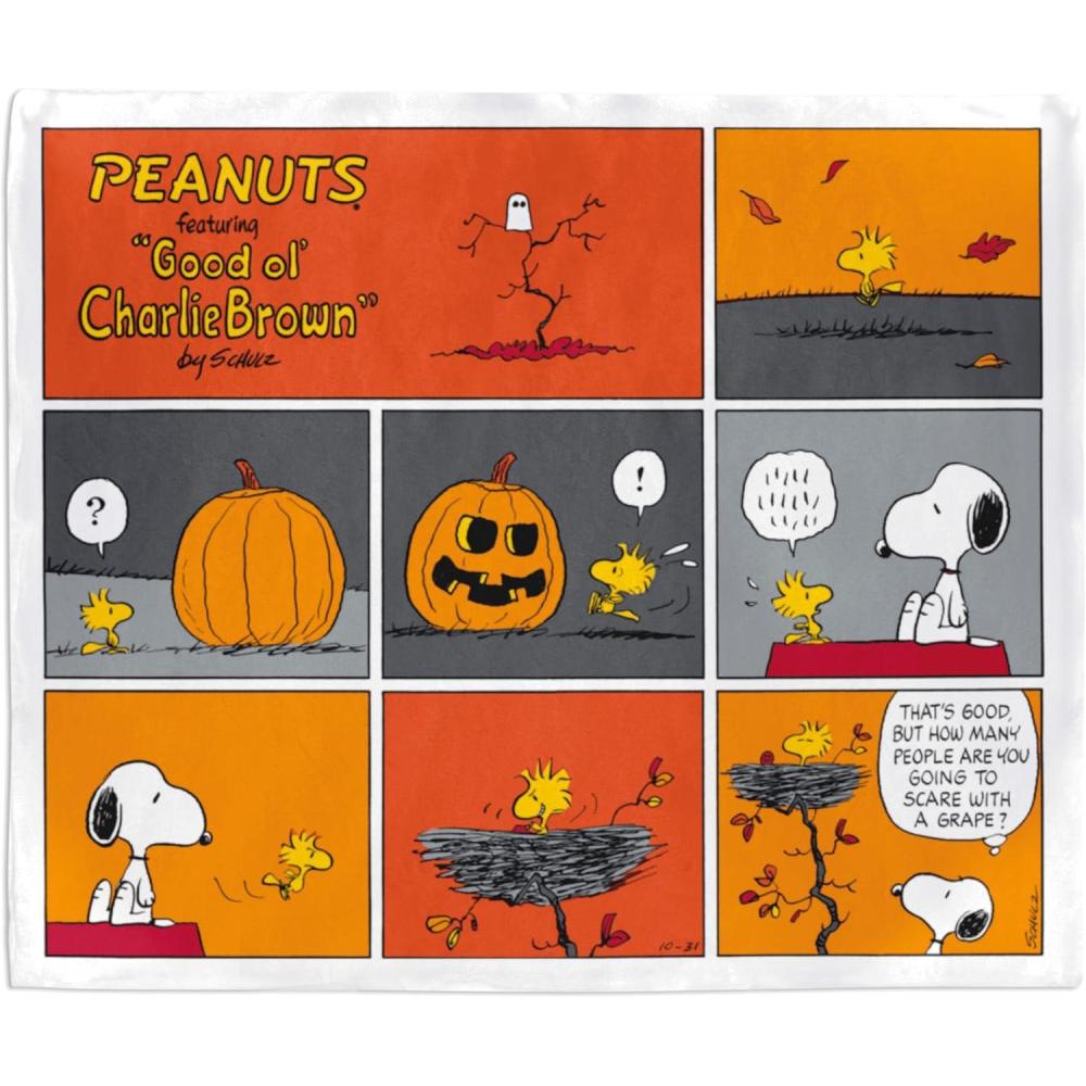 imageHallmark Peanuts Fall Throw Blanket Snoopy and Woodstock Comic Strip 50x60Halloween Blanket
