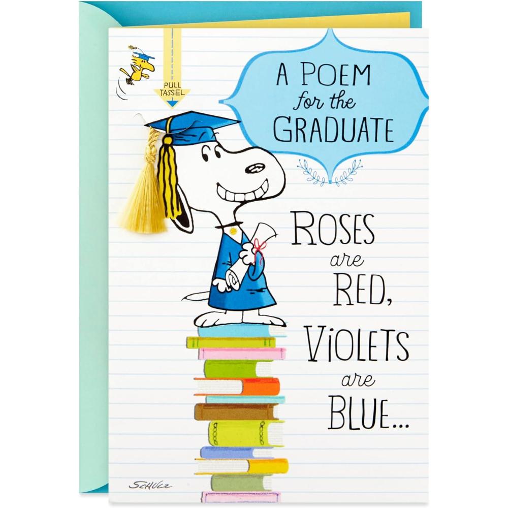 imageHallmark Peanuts Graduation Card with Sound Snoopy Cap and Gown for High School Kindergarten Middle School College and College GraduatesSnoopy  Cap and Gown