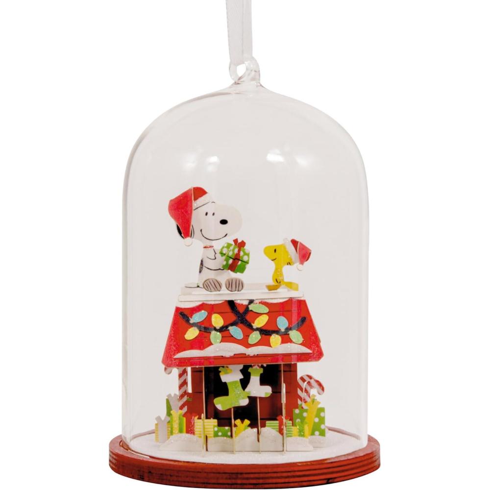 imageHallmark Peanuts Snoopys Doghouse Cloche Christmas Ornament Glass and Paper Gifts for Peanuts Fans