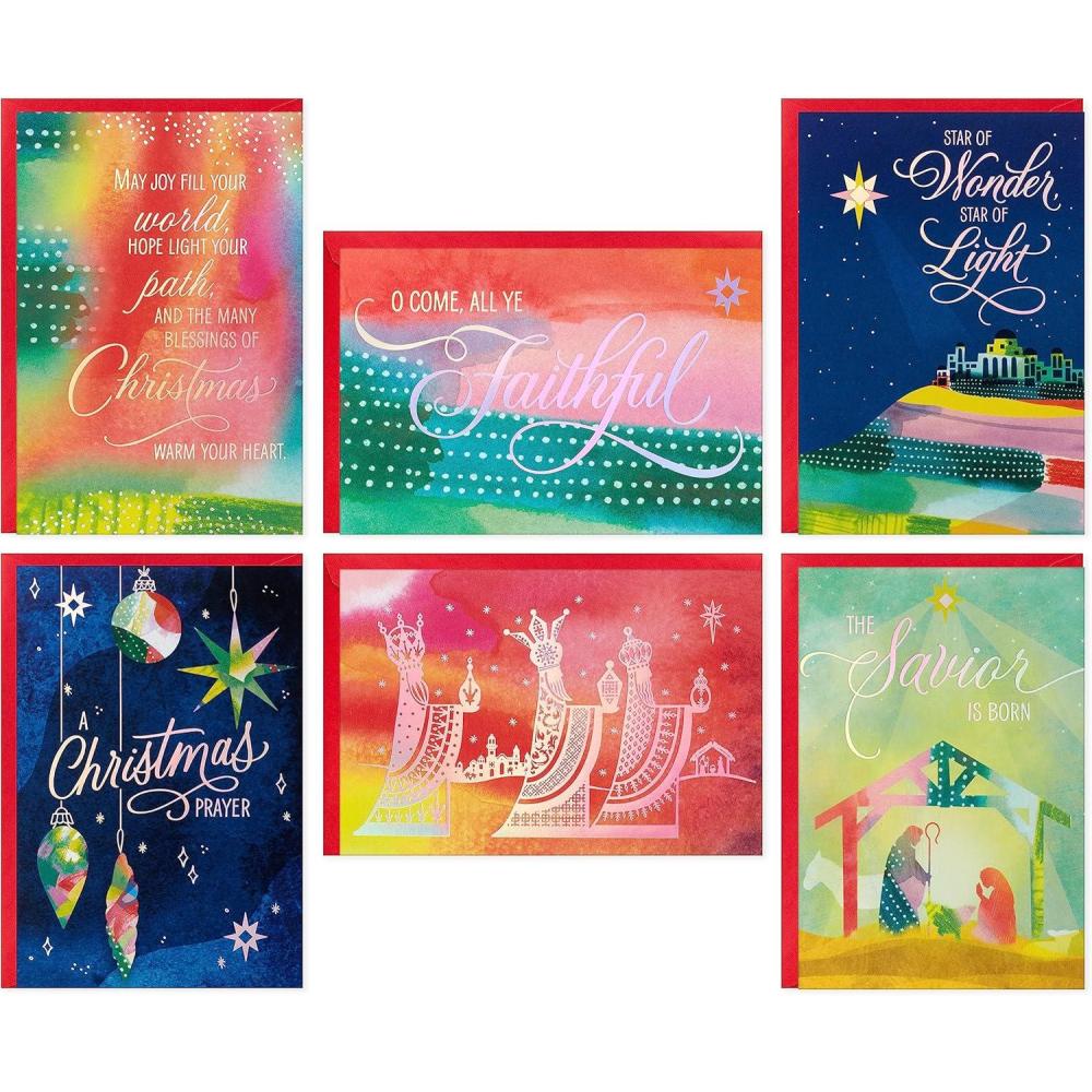 imageHallmark Religious Boxed Christmas Card Assortment Star of Wonder 36 Cards and Envelopes Pink Blue Yellow Green OrangeReligious Star of Wonder Card Assortment