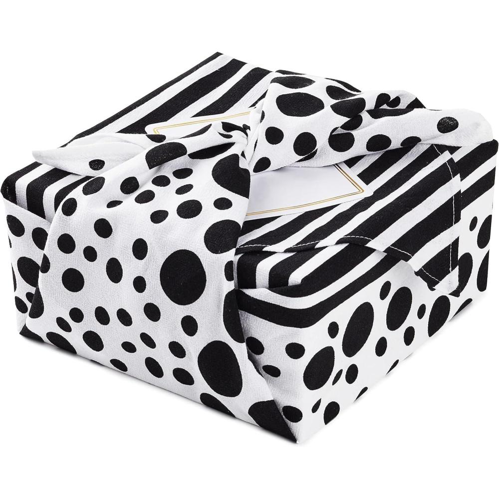 imageHallmark Reusable Fabric Gift Wrap 1 Sheet 26quot x 26quot Black and White Dots and Stripes for Birthdays Mothers Day Weddings Engagements Graduations and MoreNatural White with Black Polka Dots and Stripes