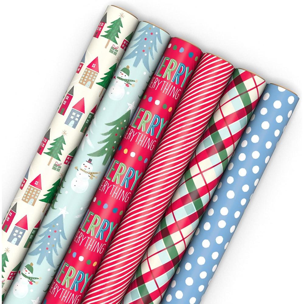 imageHallmark Reversible Christmas Wrapping Paper Rolls for Kids 6 Rolls 150 Sq Ft Total Cookies Donuts Mittens Penguins DinosaursCute Christmas