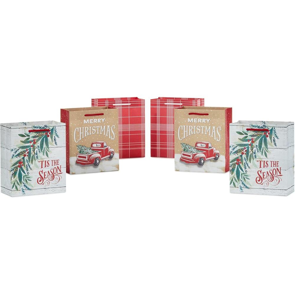 imageHallmark Rustic Bag Assortment 8 Bags 4 Medium 9quot 4 Large 13quot Snowy Red Barn Red Truck Plaid Painted Wood SignSmall