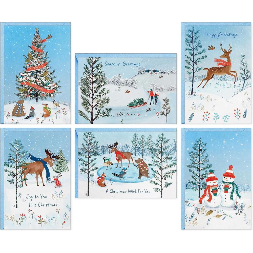 imageHallmark Rustic Woodland Boxed Christmas Card Assortment 24 Cards and Envelopes Moose Deer Raccoons Snowmen Geese FoxesRustic Nature Holiday Scenes Card Assortment