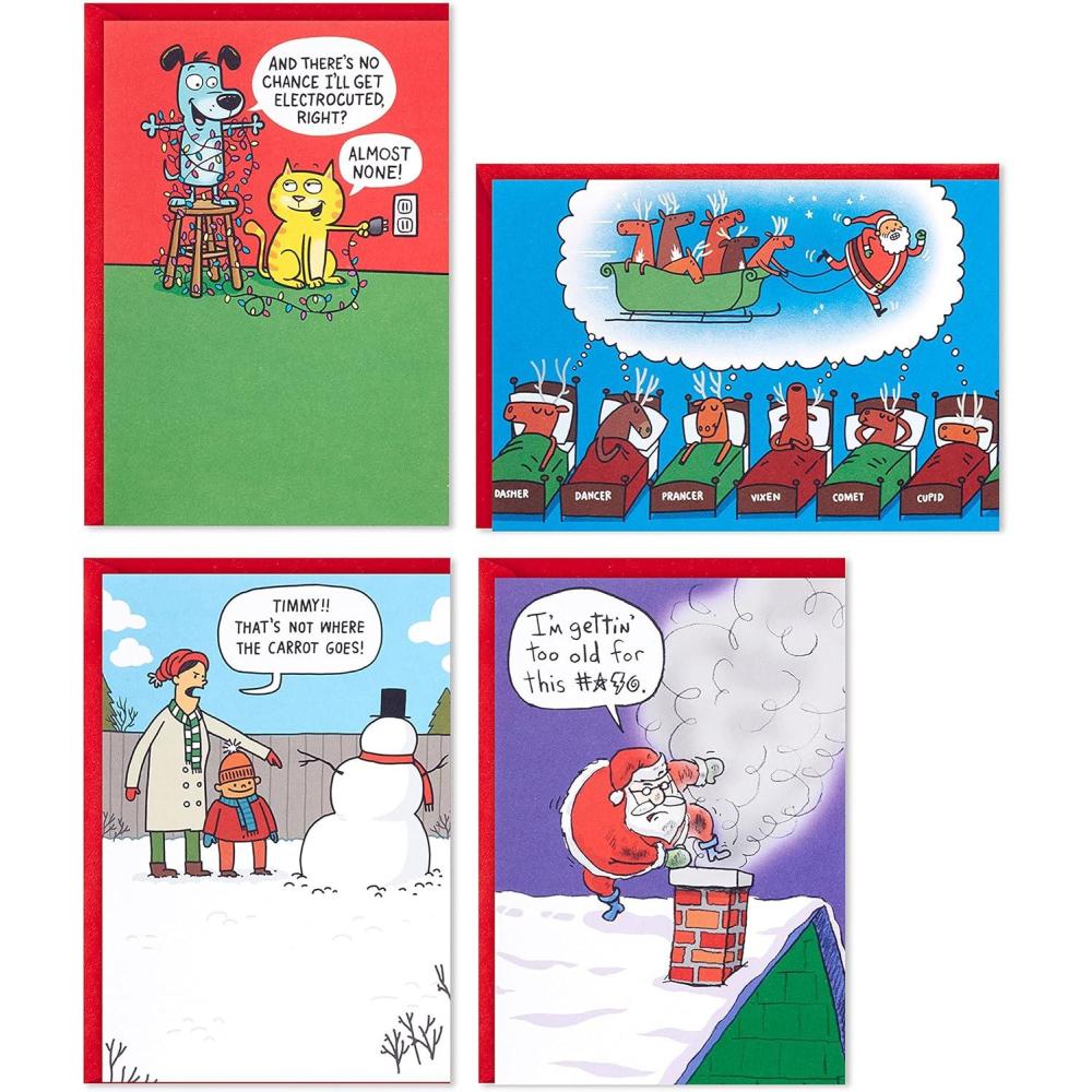 imageHallmark Shoebox Funny Boxed Christmas Cards Assortment Festive Cartoons 4 Designs 24 Cards with EnvelopesFunny Festive Cartoons  Holiday Card Assortment