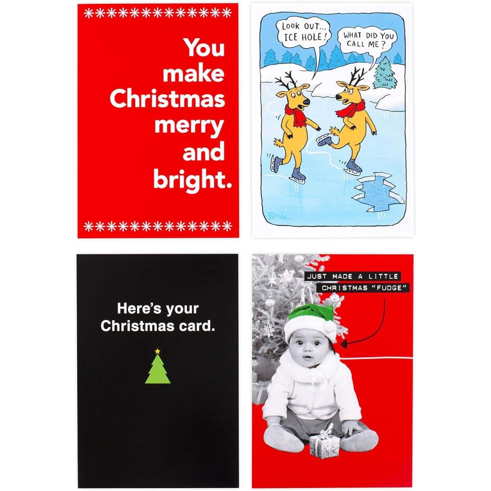 imageHallmark Shoebox Funny Boxed Christmas Cards Assortment Festive Cartoons 4 Designs 24 Cards with EnvelopesFunny and Basic  Humor Card Assortment