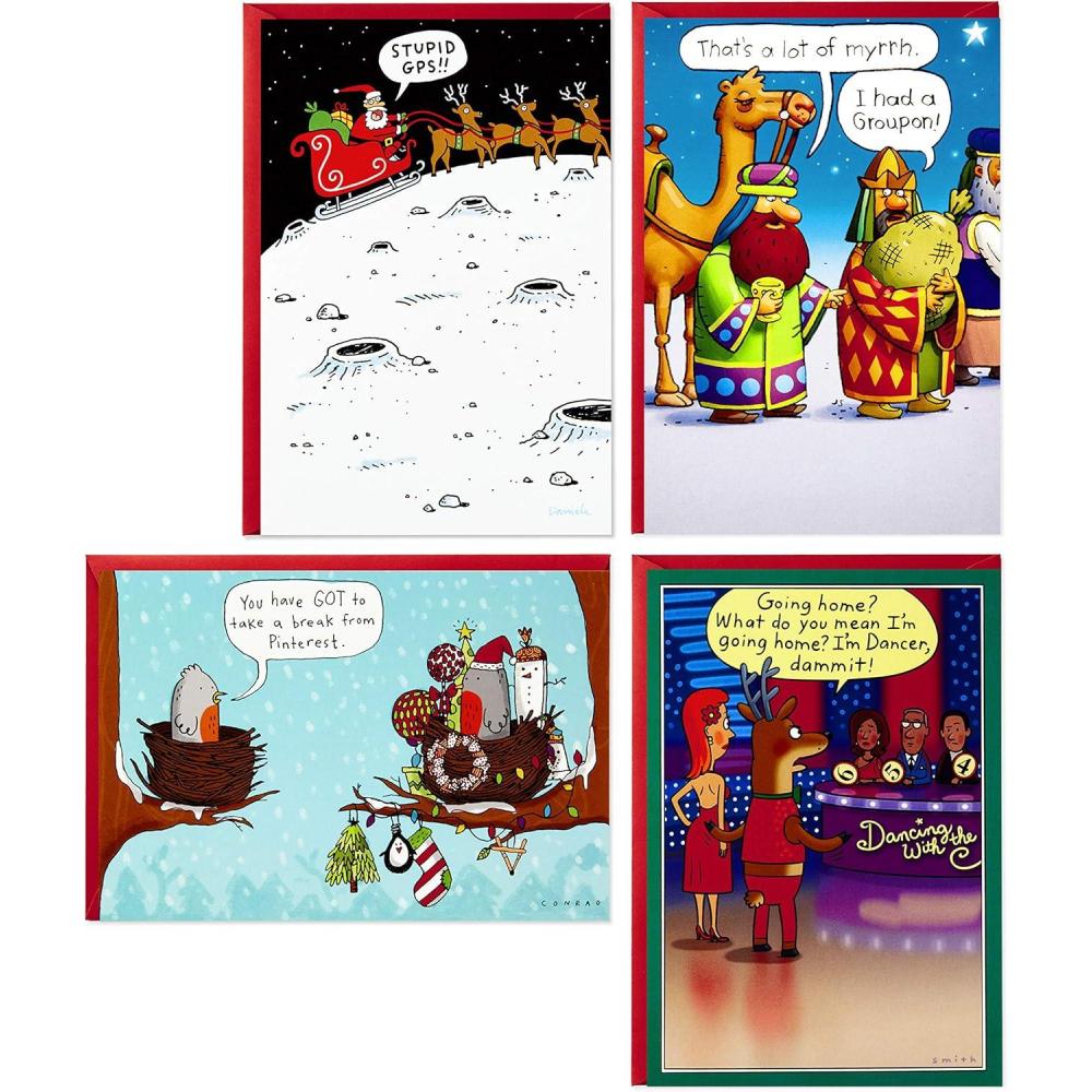 imageHallmark Shoebox Funny Christmas Boxed Cards Assortment Cartoons 4 Designs 24 Christmas Cards with EnvelopesHoliday Cartoons  Funny Card Assortment