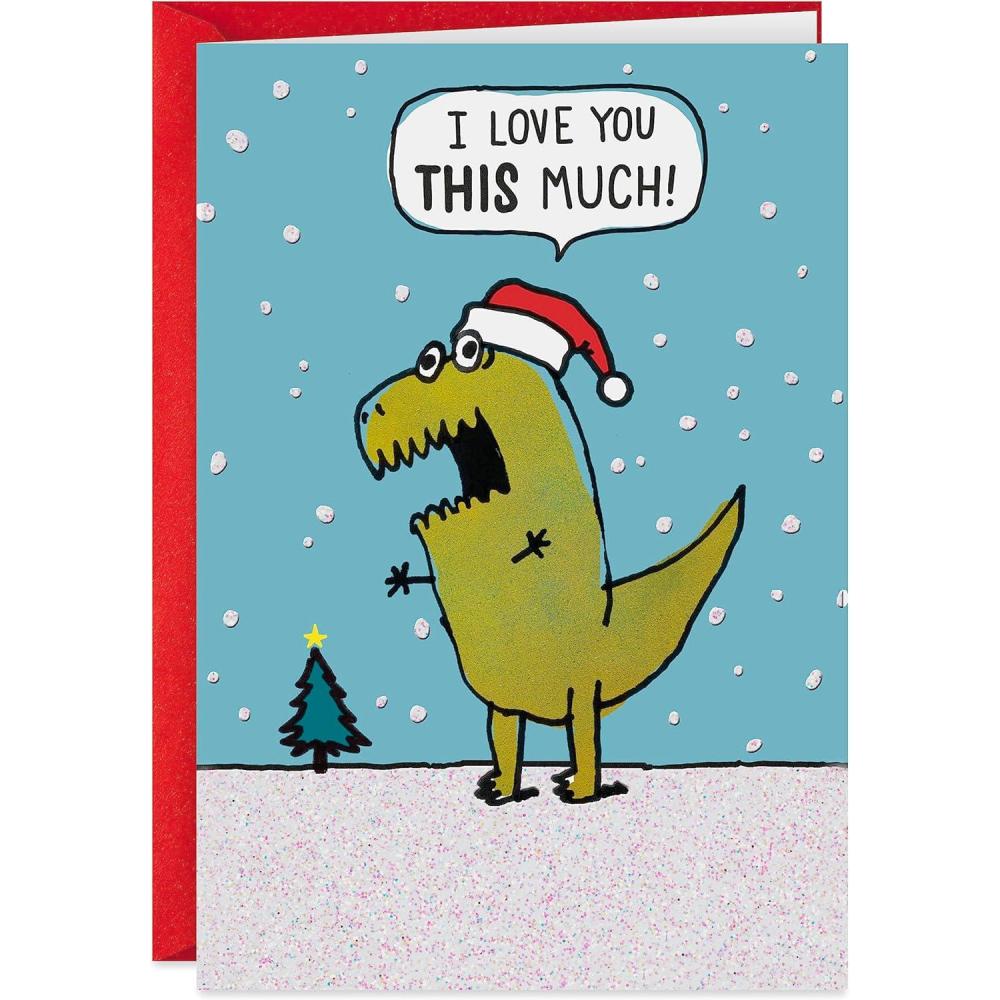 imageHallmark Shoebox Funny Christmas Card TRex I Love You THIS Much Dinosaur with Santa HatFunny TRex  Love You THIS Much Card
