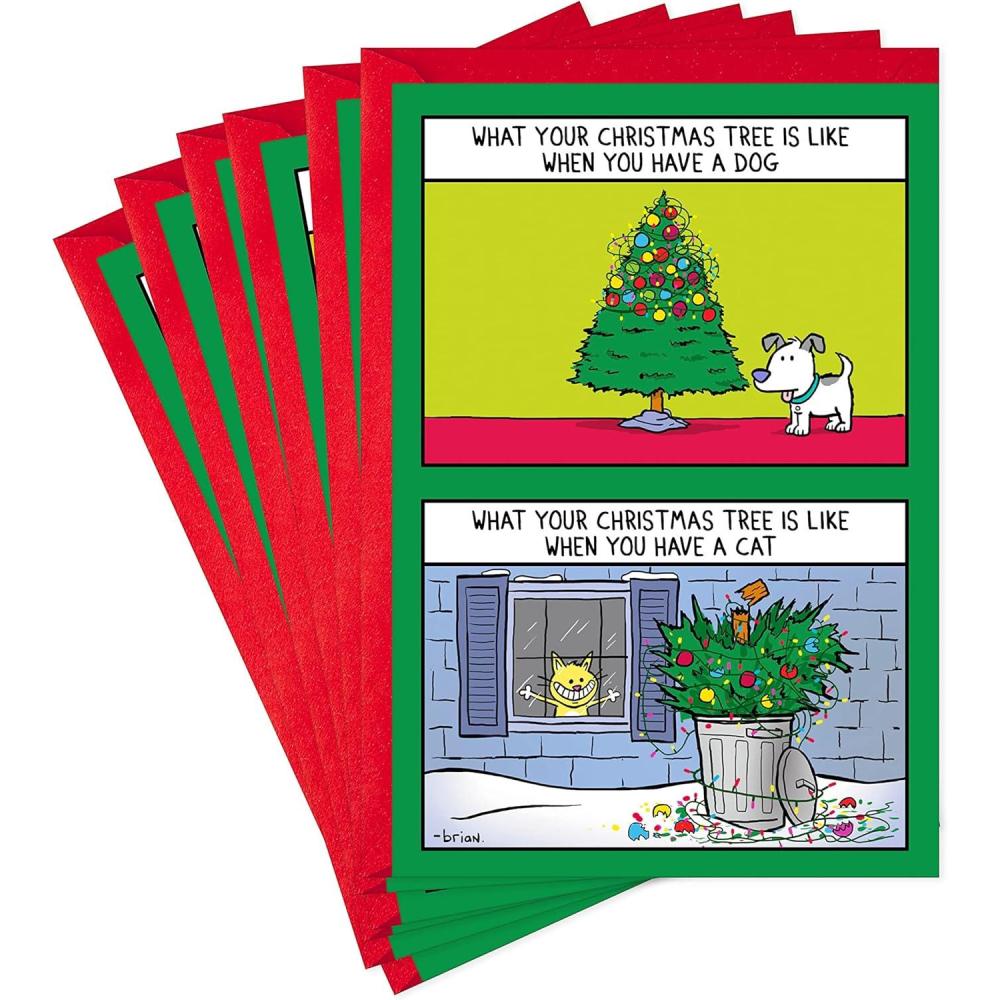 imageHallmark Shoebox Funny Christmas Cards Pack Dogs and Cats 6 Holiday Cards with EnvelopesDogs and Cats  Pack of Funny Holiday Cards