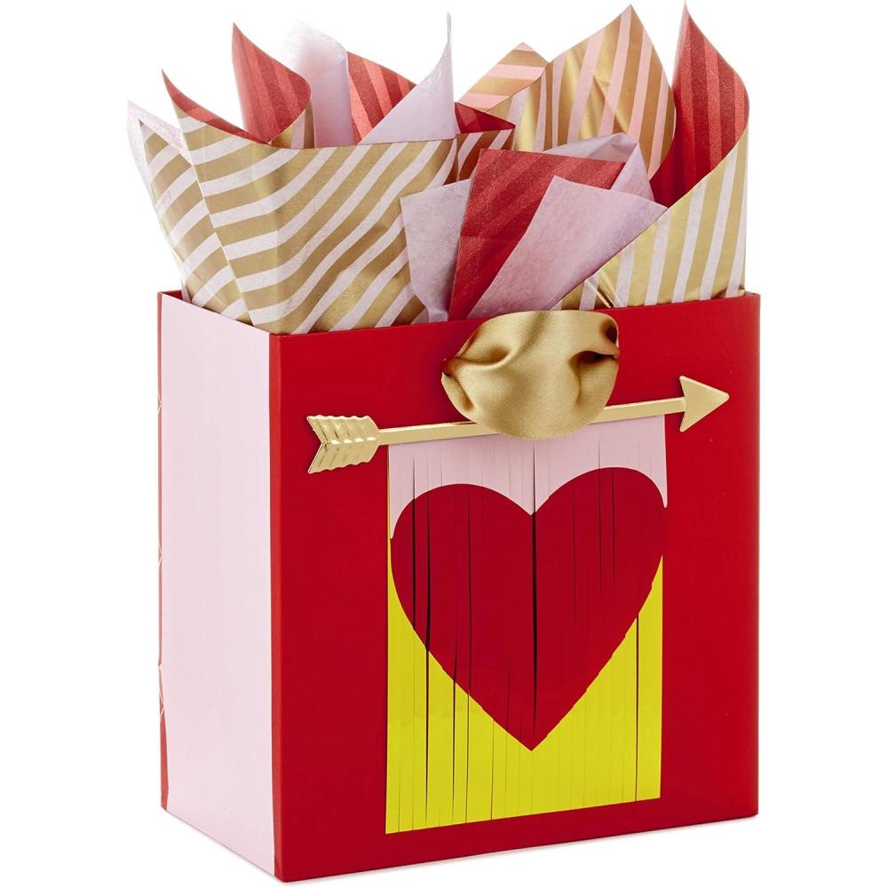 imageHallmark Signature 7quot Medium Valentines Day Gift Bag with Tissue Paper Heart BannerHeart with Arrow