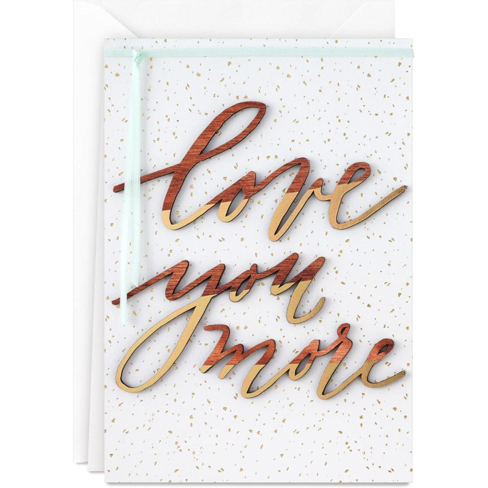imageHallmark Signature Anniversary Card Gold and Woodgrain Love You More for Husband Wife Partner SpouseGold and Woodgrain  Love You More