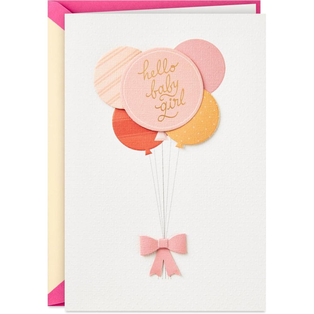 imageHallmark Signature Baby Shower Card for Girl Balloons Welcome New Baby Girl CongratulationsBalloons