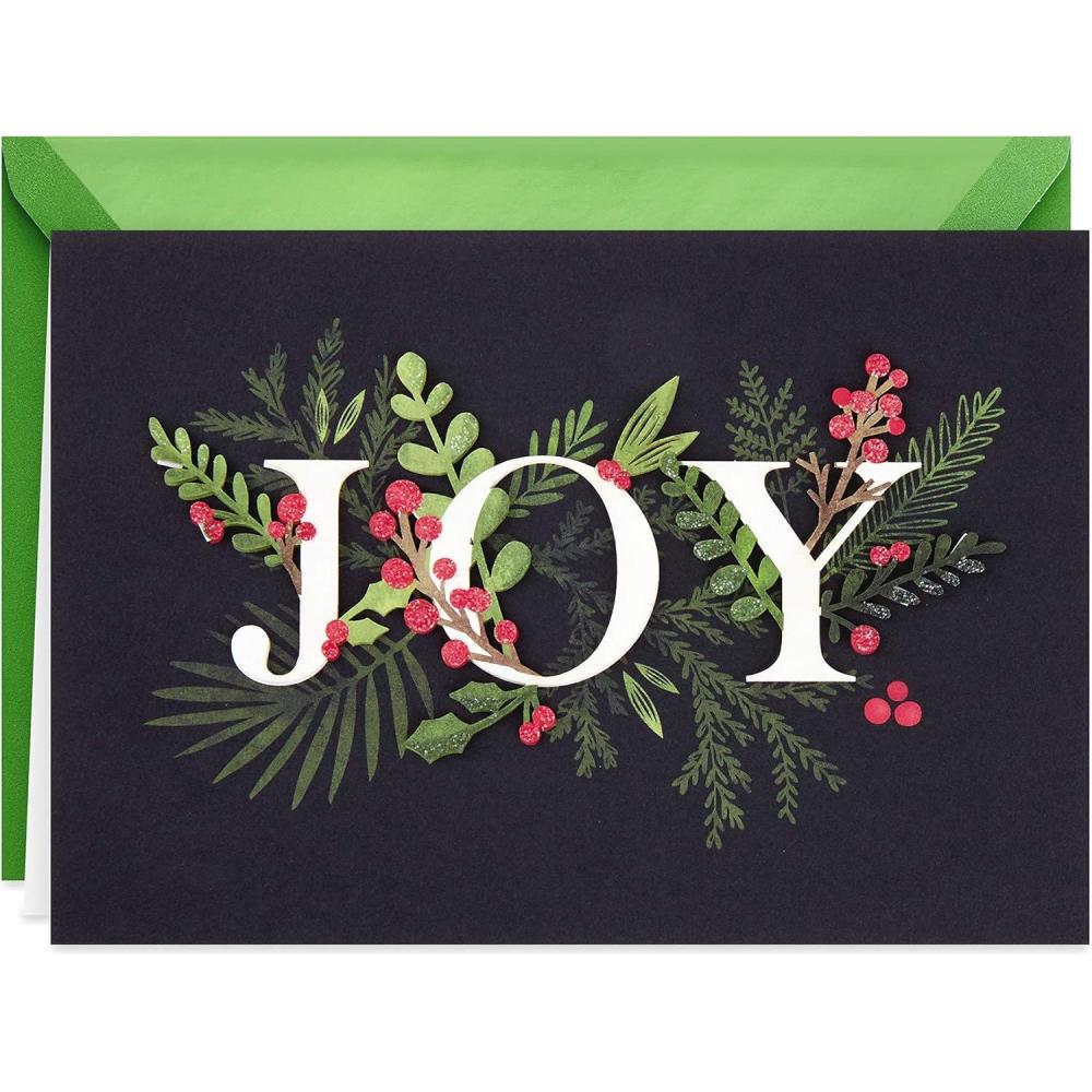 imageHallmark Signature Christmas Card Floral Merry ChristmasJOY Holly Boughs