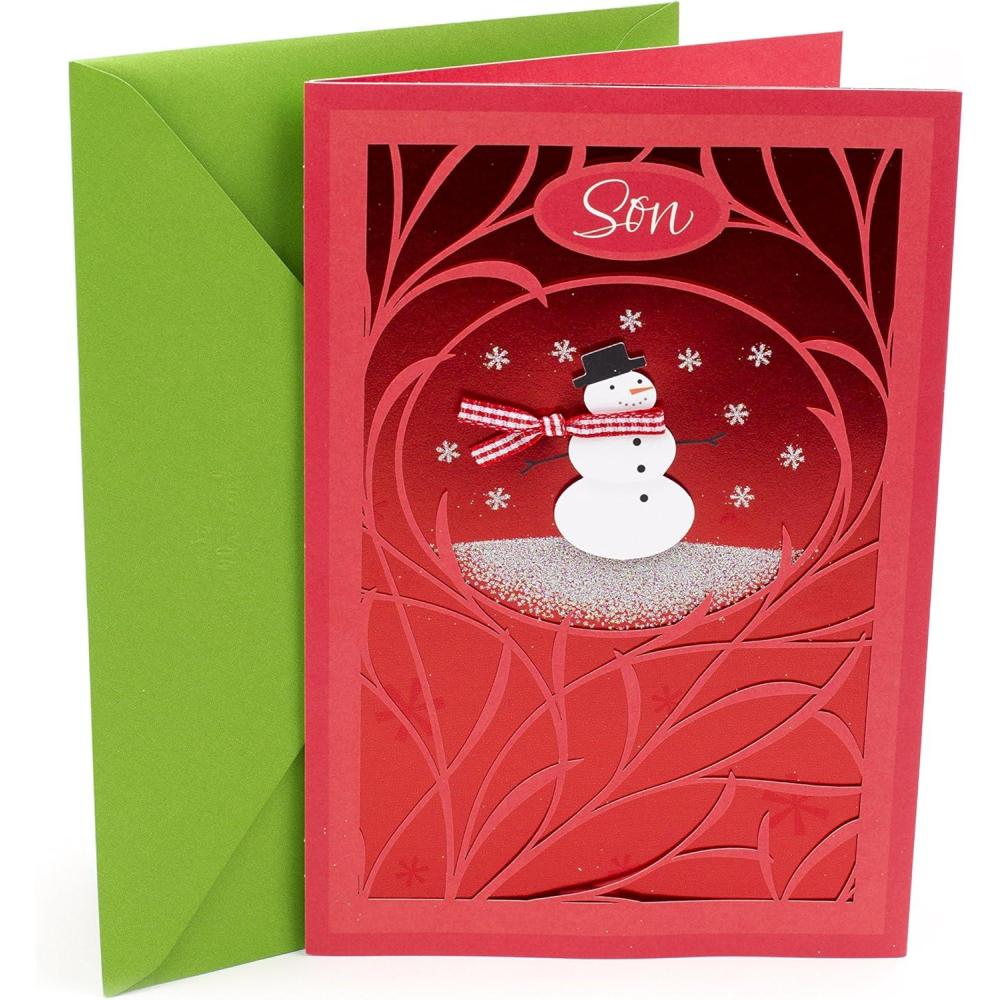 imageHallmark Signature Christmas Card for Family So Glad Were FamilySnowman with Red Background