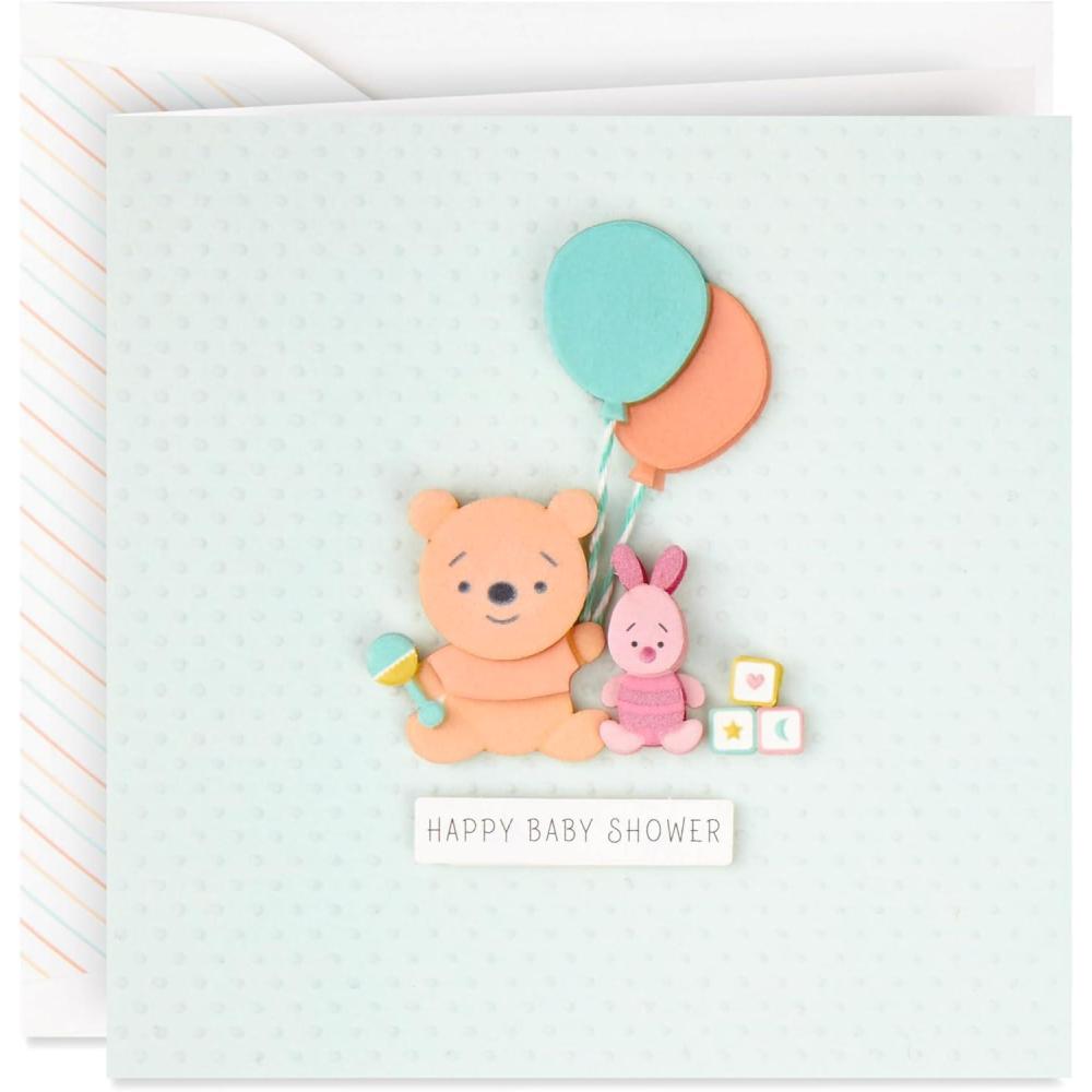 imageHallmark Signature Disney Baby Shower Card for New Parents Winnie the Pooh and Piglet Welcome New Baby CongratulationsAssorted Multicolor