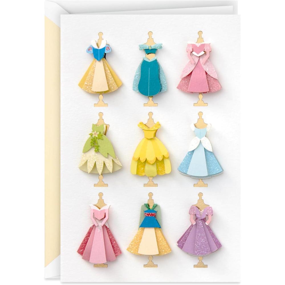 imageHallmark Signature Disney Princess Birthday Card with Stickers Belle Ariel Jasmine CinderellaDisney Princess Dresses
