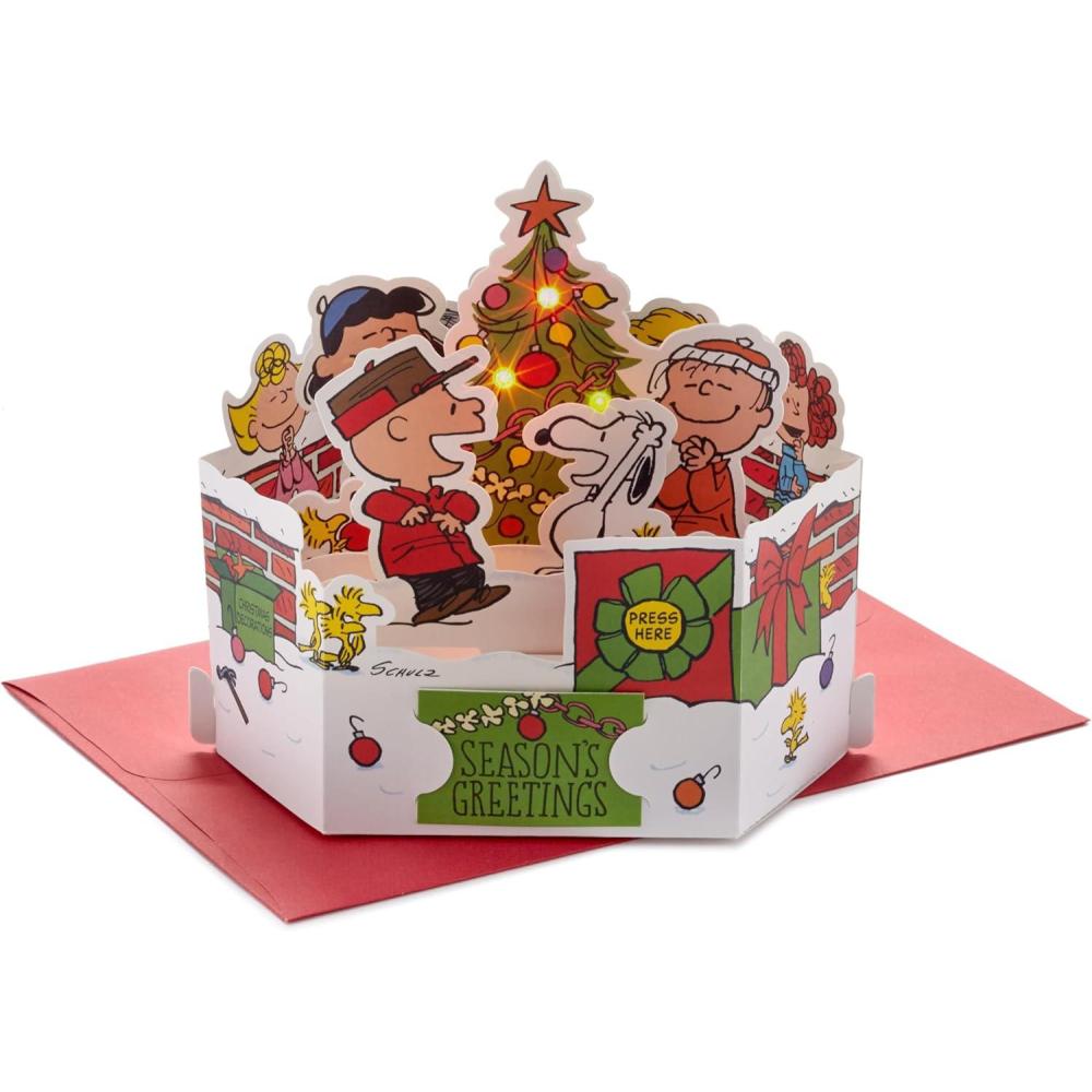 imageHallmark Signature Paper Wonder Pop Up Christmas Card Peanuts Snoopys Dog HouseCharlie Brown Pop Up  Plays Christmastime is Here