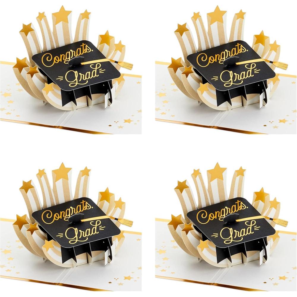 imageHallmark Signature Paper Wonder Pop Up Graduation Cards Grad Cap 4 3D Cards with EnvelopesBlack and Gold