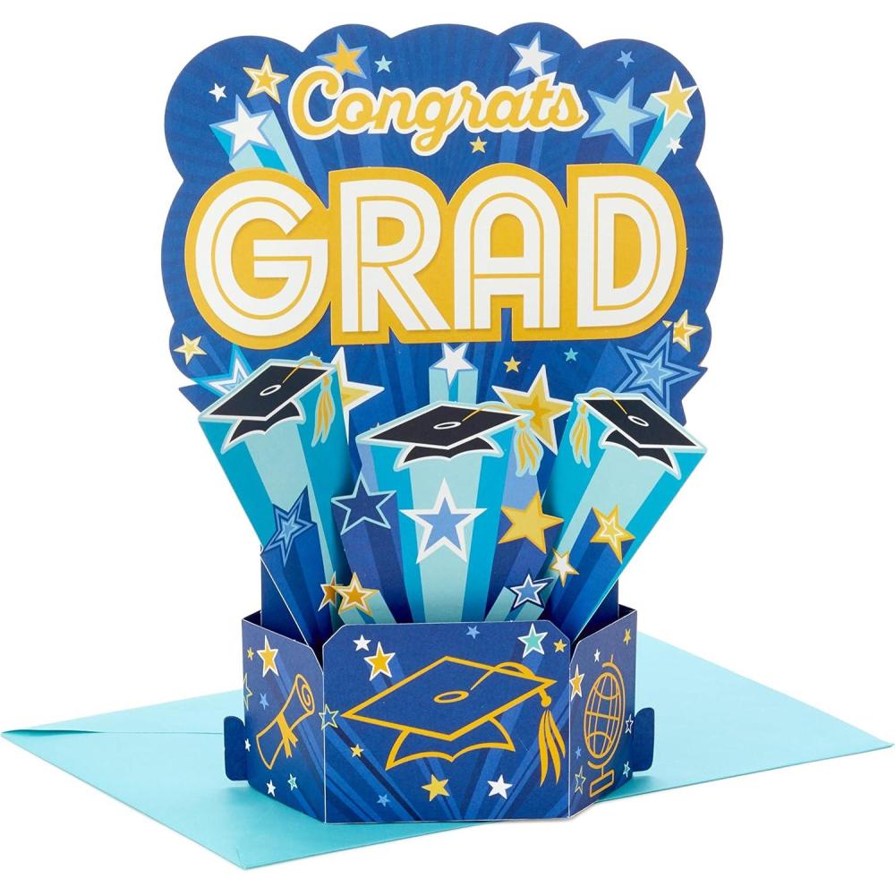 imageHallmark Signature Paper Wonder Pop Up Graduation Cards Grad Cap 4 3D Cards with EnvelopesBlue
