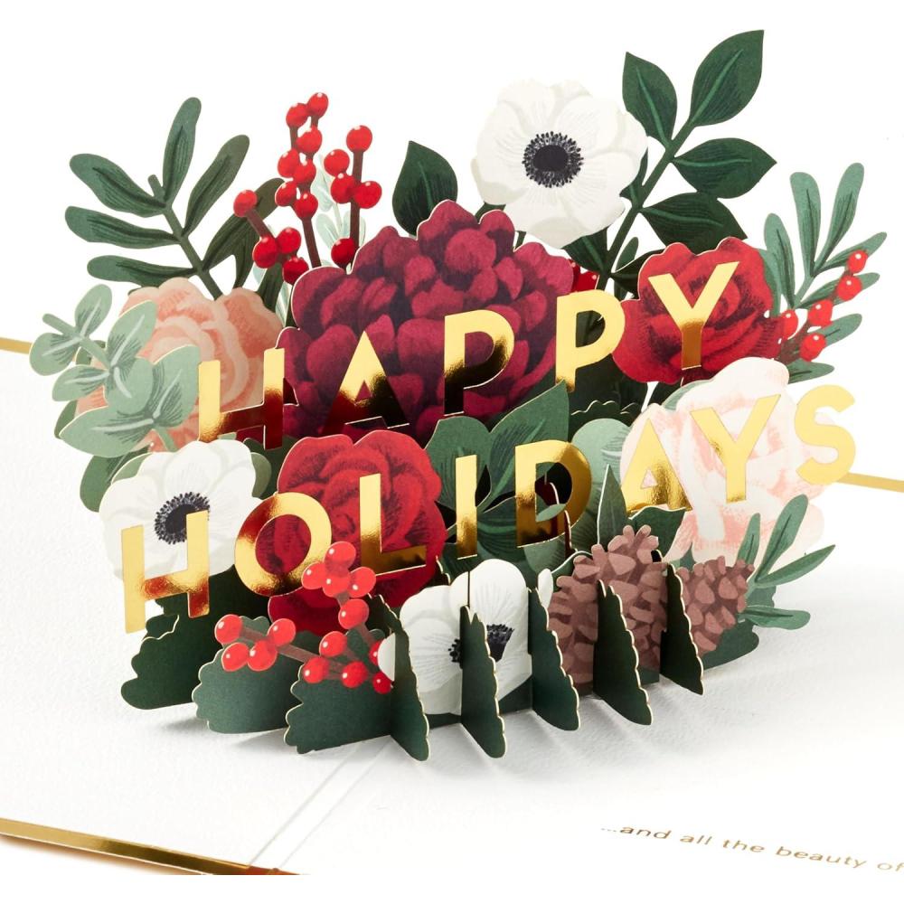 imageHallmark Signature Paper Wonder PopUp Christmas Card Happy Holidays Winter Flowers