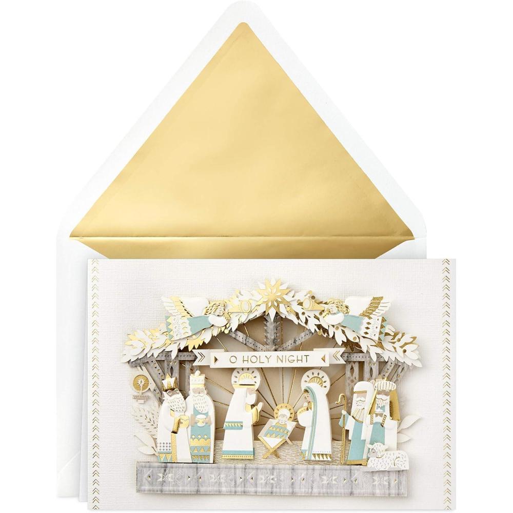 imageHallmark Signature Religious Wood Christmas Card A Savior is BornDelicate Paper Craft Nativity Scene