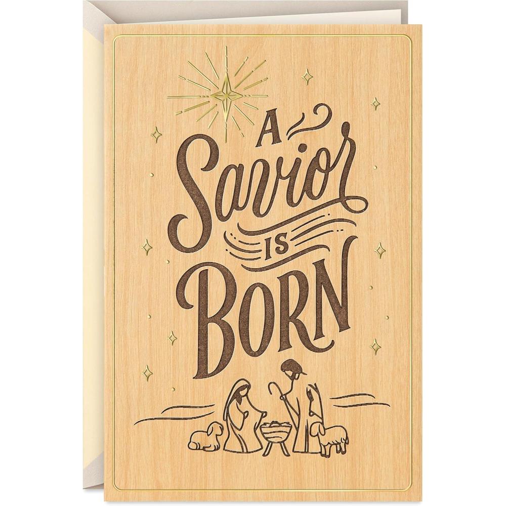 imageHallmark Signature Religious Wood Christmas Card A Savior is BornWooden Card  A Savior is Born