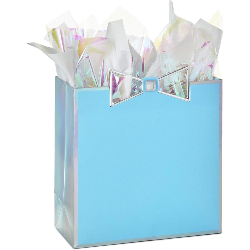 imageHallmark Signature Studio 7quot Medium Gift Bag with Tissue Paper Embossed Hearts White Pink Gold for Birthdays Valentines Day Baby Showers Bridal ShowersBlue