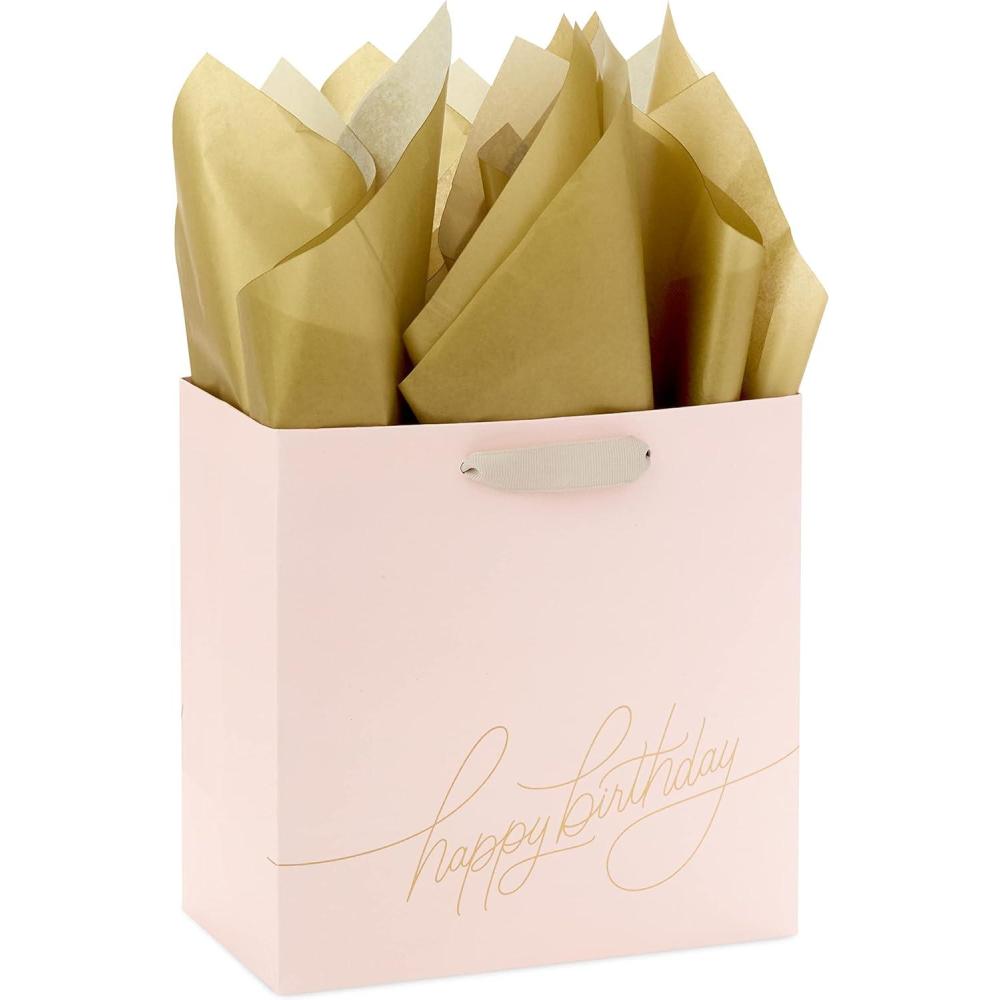 imageHallmark Signature Studio 7quot Medium Square Birthday Gift Bag with Tissue Paper Blush Pink Gold Foil Happy Birthday for Wife Daughter Sister Aunt TeenBlush Pink with Gold Foil