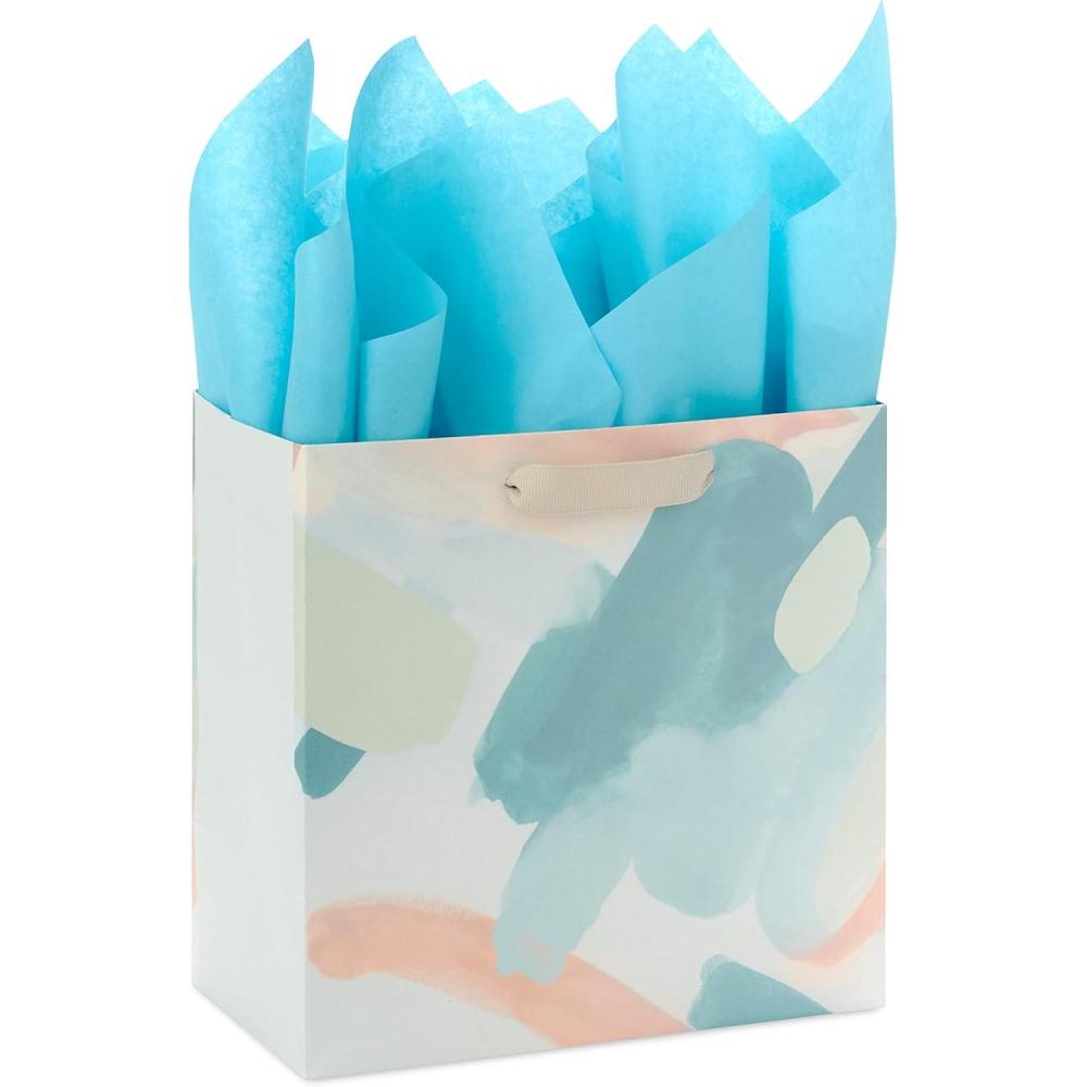 imageHallmark Signature Studio 7quot Medium Square Gift Bag with Tissue Paper Abstract Brushstrokes Peach Mint Green Teal for Easter Birthdays Bridal Showers and MoreAbstract Brushstrokes
