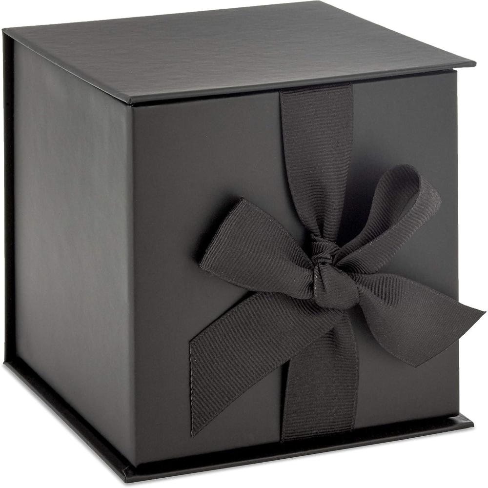 imageHallmark Small Gift Box with Bow and Shredded Paper Fill Black 4 inch Gift Box for Weddings Graduations Birthdays Fathers Day Groomsmen Gifts All OccasionBlack
