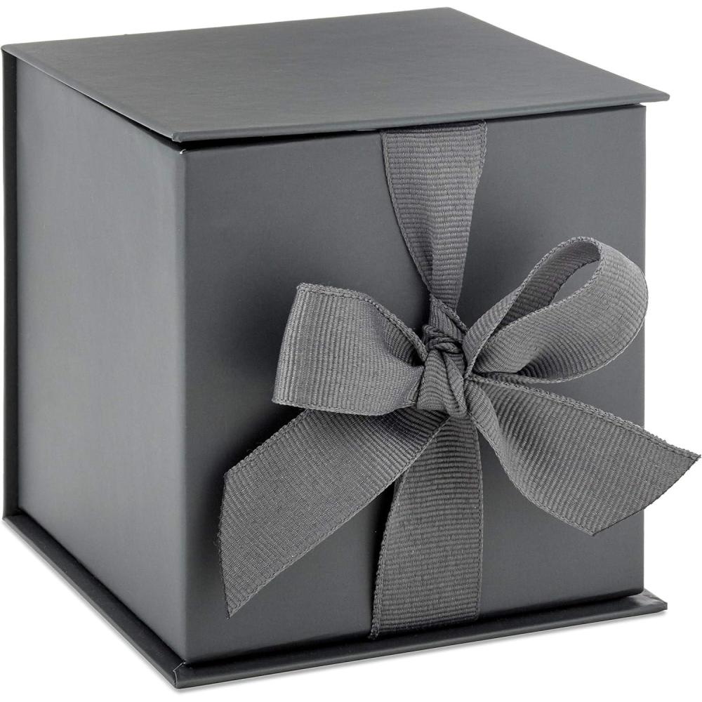imageHallmark Small Gift Box with Bow and Shredded Paper Fill Black 4 inch Gift Box for Weddings Graduations Birthdays Fathers Day Groomsmen Gifts All OccasionSlate Gray